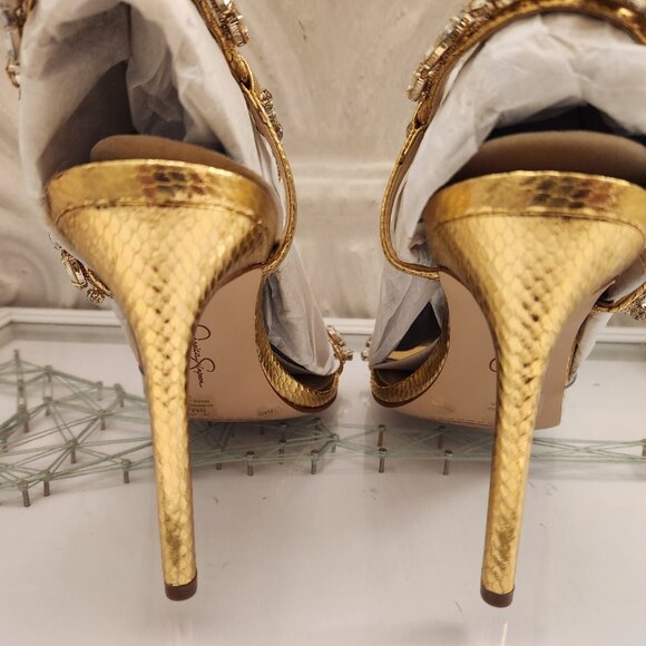 Jessica Simpson "Jaycin" Gold Embossed Heeled Sandals. NIB. Size 9 - Picture 6 of 9